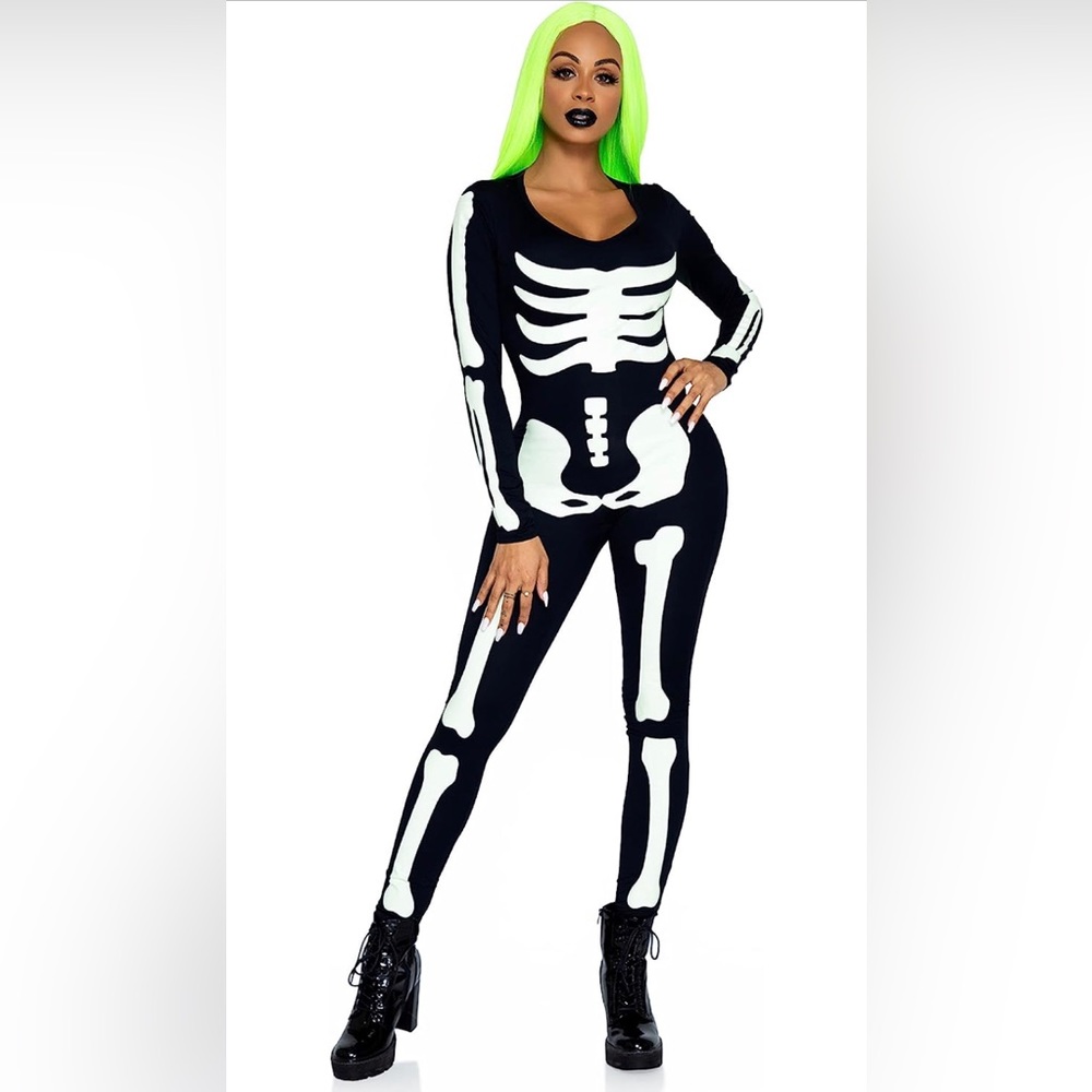 Leg Avenue Women's Glow in The Dark Skeleton Bodysuit Sexy Halloween Costume NEW